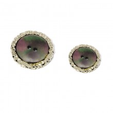 2 thick medium gray mother-of-pearl button holes with silver knurled crown